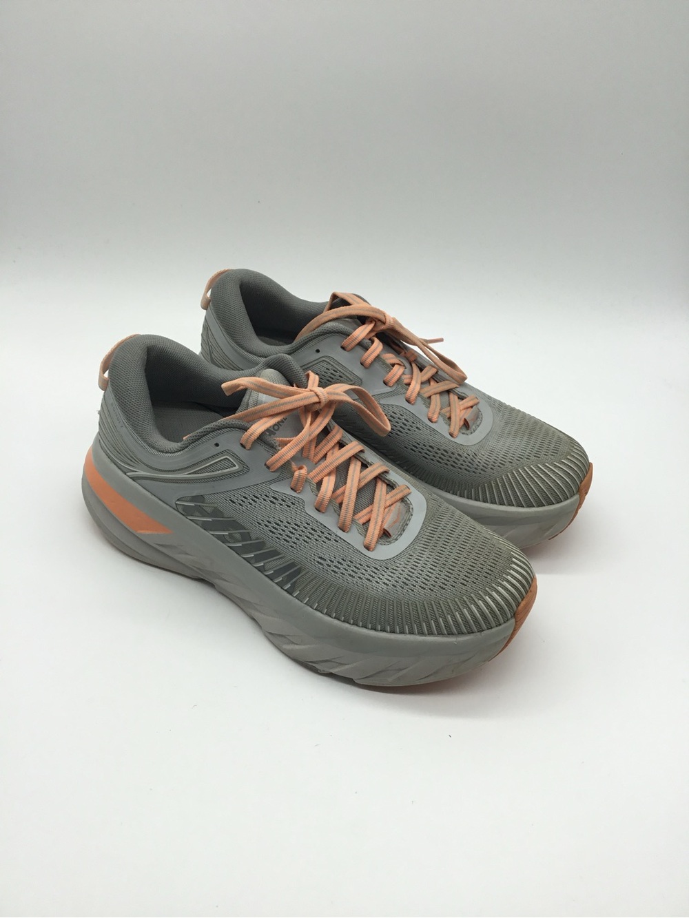 Hoka Bondi 7 Women’s Gray and Orange Running Sneaker Shoe